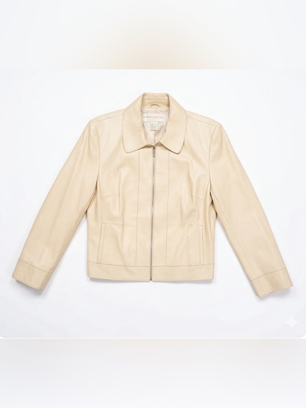 Doncaster Butter yellow Leather Collared Zip Short Jacket, Long Sleeve Women's L